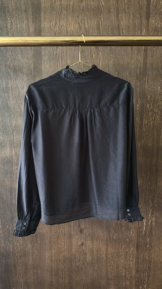 POMANDÈRE - Silk and Cotton Voile Ruffled Shirt - Night Blue