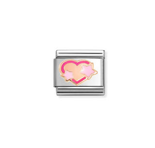 Nomination - Link SYMBOLS enamel and 9k rose gold PINK FUCHSIA STAR HEART