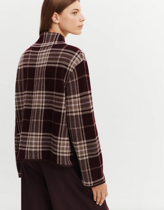 BOMPARD - Loose High Neck Tartan Sweater - Grenat/Millet