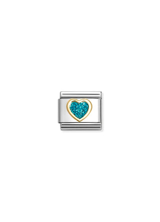 Nomination - Link Enamel & 18K Gold GLITTER LIGHT BLUE HEART