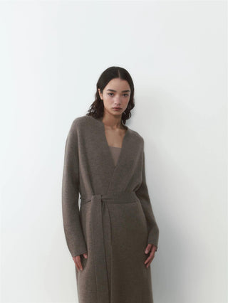 THE CURATED - The Long Cashmere Cardigan - Grizzly