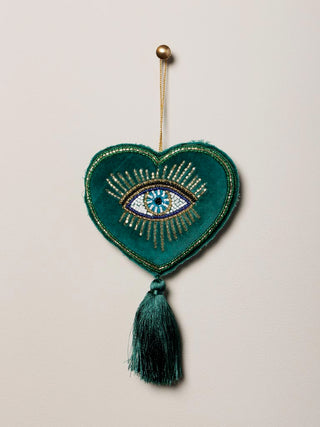 CHEHOMA - Hanging Heart Embroidered Green Evil Eye