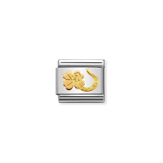 Nomination - Link CLASSIC steel 18k gold HORSE SHOE FOUR LEAF CLOVER