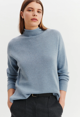 BOMPARD - Loose High-Neck Sweater - Bleu Glacier