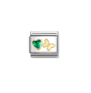 Nomination - Link CLASSIC cz faceted symbols steel 18k gold BUTTERFLY GREEN HEART