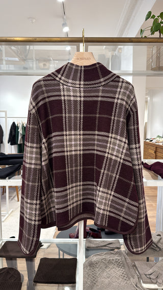 BOMPARD - Loose High Neck Tartan Sweater - Grenat/Millet