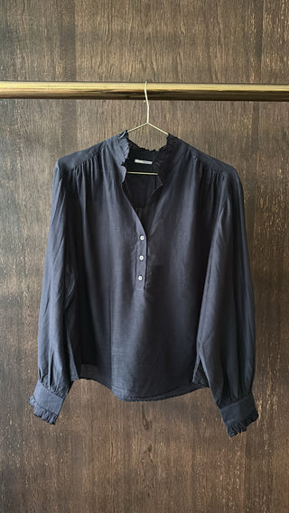 POMANDÈRE - Silk and Cotton Voile Ruffled Shirt - Night Blue