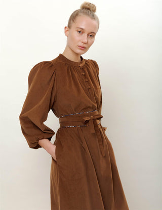 APOF - New Maya Dress - Cognac Baby Cord