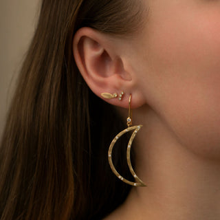 STINE A - Big Bella Moon W/Stones Earring - Gold Single