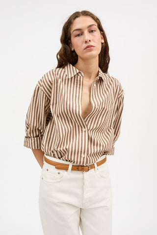 SKALL - Edgar Shirt - Brown/Ecru Stripe