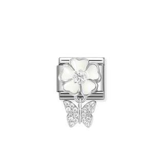 Nomination - Link CHARMS 925 sterling silver WHITE FLOWER WITH BUTTERFLY