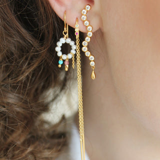 STINE A - Three Dots Double Chain Earring Gold - Candy Stones Single
