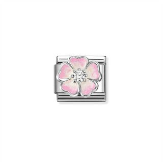 Nomination - Link SYMBOLS stainless steel enamel cubic zirc 925 sterling silver WHITE PINK FLOWER 17-17