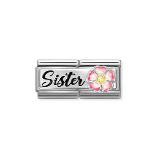 Nomination - Link DOUBLE CLASSIC DETAILED steel enamel cz and 925 sterling silver SISTERS WITH FLOWER