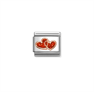 Nomination - Link SYMBOLS steel 9k rose gold DOUBLE RED GLITTER HEARTS