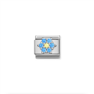 Nomination - Link 9254 Sterling silver & CZ LIGHT BLUE & YELLOW FLOWER