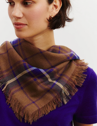 BOMPARD - Swann Tartan Mini Scarf 63x63- Noisette/Ultraviolet
