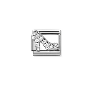 Nomination - Link SYMBOLS steel enamel 925 sterling silver cz WHITE HIGH HEELS