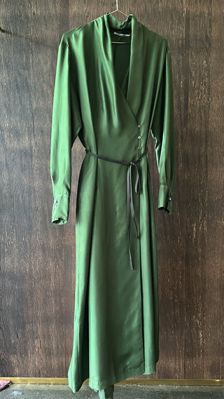 POMANDÈRE - Silk Habotai Dress - Seaweed Green