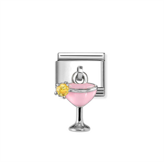 Nomination - Link CHARMS steel 925 sterling silver enamel cz PINK YELLOW COCKTAIL GLASS