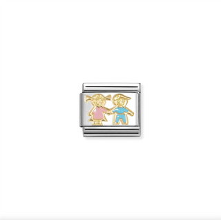 Nomination - Link Enamel & 18K Gold BROTHER & SISTER PINK BLUE