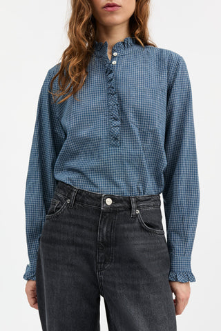 SKALL - Lune Shirt - Blue/Cream Mini Check