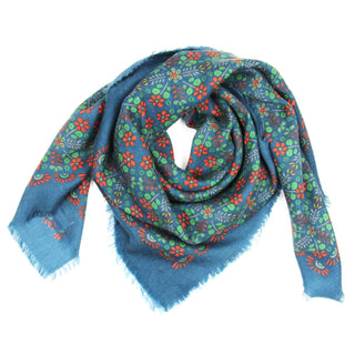 LES BELLES VAGABONDES - Carré Wool Agata - Bleu