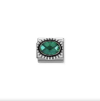 Nomination - Link Stone Faceted CZ Beaded Rich Setting 925 Silver EMERALD GREEN