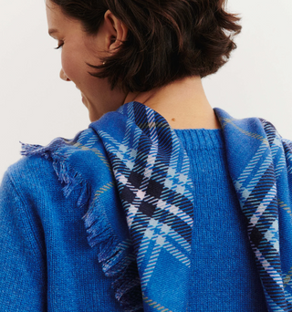 BOMPARD - Swann Tartan Mini Scarf 63x63 - Bleu De Delft/Marine