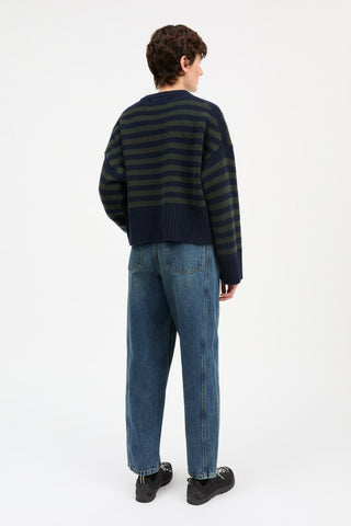 SKALL - Campa Jumper - Navy/Dark Green Stripe