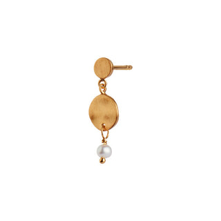 STINE A - Petit Hammered Coin & Stone Earring Gold - Pearl