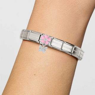 Nomination - Link CLASSIC CHARMS 925 sterling silver enamel cz PINK FLOWER HEART