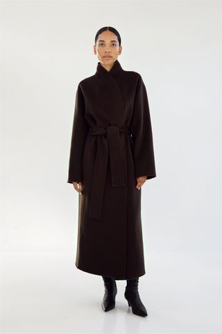 ALMADA LABEL - Mara Double-Faced Coat & Scarf - Chocolate