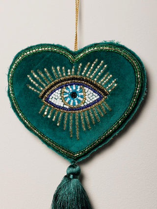 CHEHOMA - Hanging Heart Embroidered Green Evil Eye