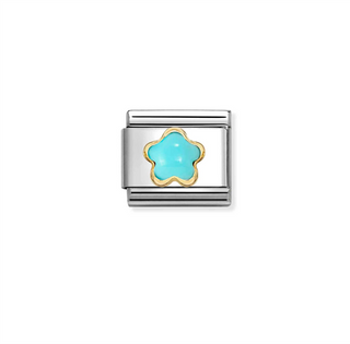 Nomination - Link CLASSIC FLOWERS stones steel 18k gold TURQUOISE blue
