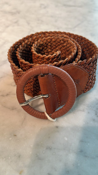 DRAGON DIFFUSION - Belt Wrapped Leather Circle Buckle - Tan