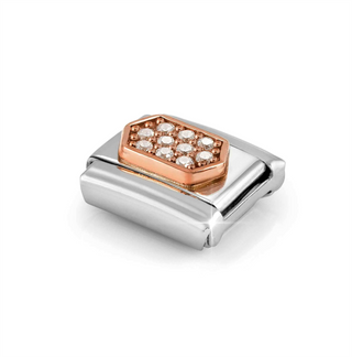 Nomination - Link CLASSIC PAVE steel 9k rose gold zirconia WHITE HEXAGON