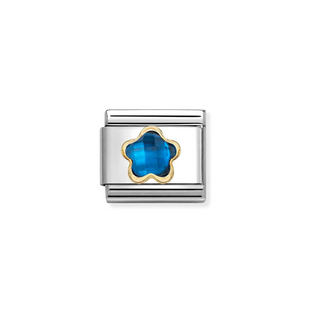 Nomination - Link FACETED cz FLOWERS steel 18k gold BLUE
