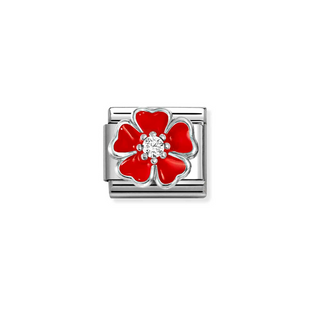 Nomination - Link SYMBOLS cl stainless steel enamel cub zirc 925 sterling silver RED FLOWER 20-20