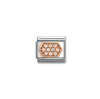 Nomination - Link CLASSIC PAVE steel 9k rose gold zirconia WHITE HEXAGON
