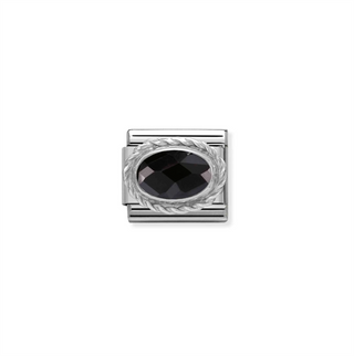 Nomination - Link CLASSIC FACETD cz stainless steel 925 sterling silver BLACK STONE braid