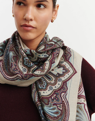 BOMPARD - Stan Paisley Scarf 90x90 - Avoine/Vert De Gris