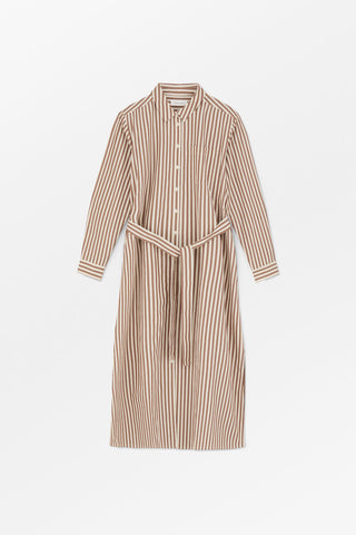 SKALL - Leigh Shirtdress - Brown/Ecru Stripe
