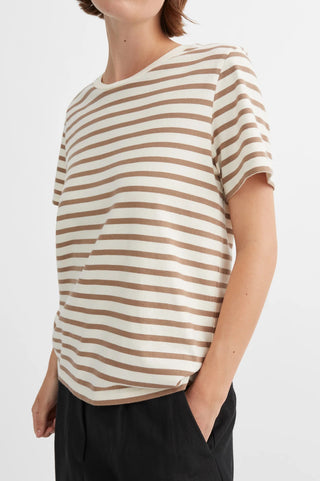 SKALL - Loui Regular Tee - Light Brown/White Stripe