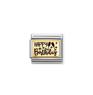 Nomination - Link CLASSIC PLATES symbols steel 18k gold HAPPY BIRTHDAY