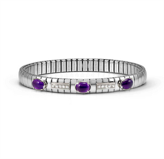 Nomination - Extension stretch BRACELET steel 925 sterling silver THREE STONES AMETHYST ZIRCONIA LINE