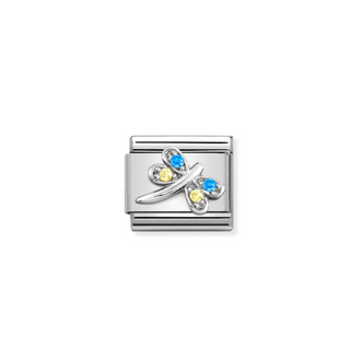 Nomination - Link SYMBOLS cz and 925 sterling silver LIGHT BLUE AND YELLOW DRAGONFLY