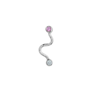 STINE A - Big Wave Earring W/Pastel Pink & Blue Stone - Silver