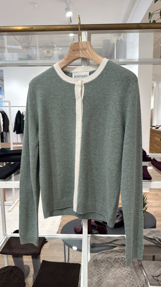 BOMPARD - Contrasted Details Cardigan - Vert De Gris/Naturel