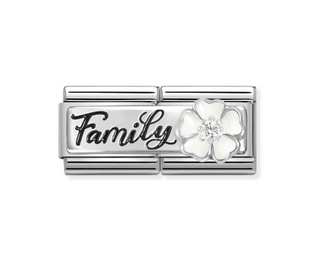 Nomination - Link DOUBLE ENGRAVED enamel, cz and 925 sterling silver FAMILY WITH FLOWER